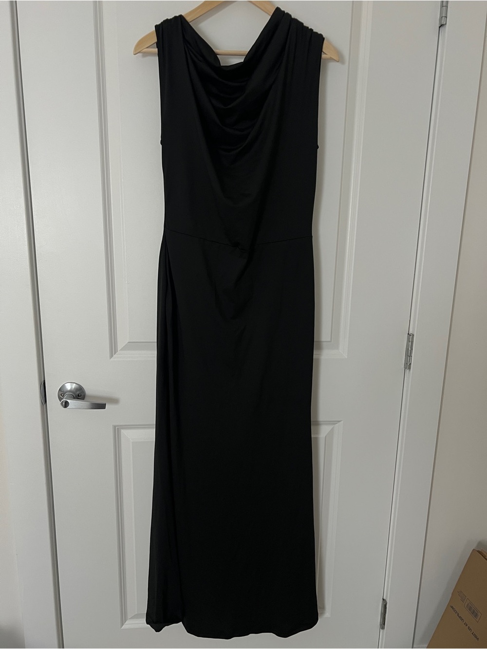 Women’s Size L Black Cowl Neck Maxi Dress Deep V Back Formal NWOT